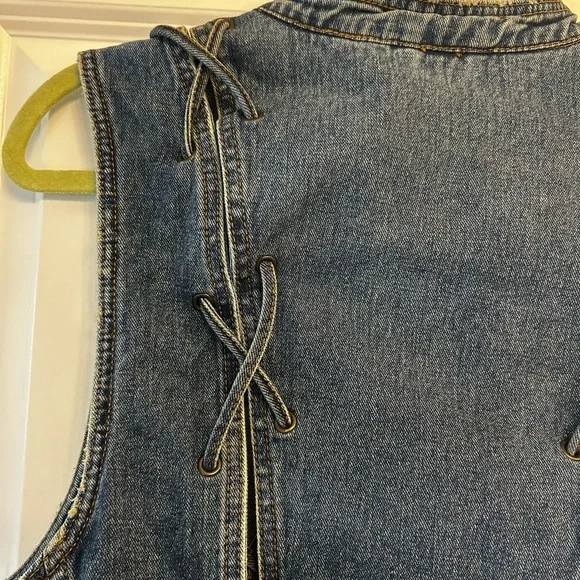 Free People Laceup Button Down Blue Jean Denim Vest, Women’s Large - Picture 11 of 11